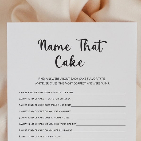 Name that cake, bridal shower game guess the cake, black white, minimalist game printable, digital download