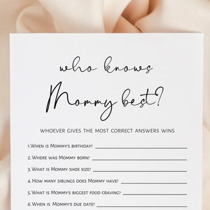 Who knows mommy best, baby shower game minimalist, boy, girl gender neutral, game printable, digital download