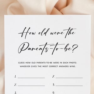 Game how old were the parents to be baby shower game minimalist, boy, girl, gender neutral, game printable, digital download