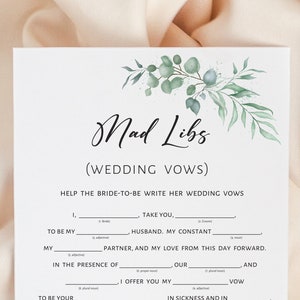 Mad Libs Hochzeit Gelübde Brautparty Spiel grün, Spiel zum Ausdrucken, sofortiger Download