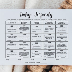 Baby Shower Jeopardy Game: Minimalist Printable Quiz (Digital Download)