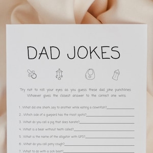 Dad Jokes, baby shower game, printable minimalist game baby shower, digital download