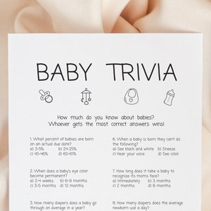 Quiz sui bambini, giochi per baby shower, quiz per baby shower, gioco stampabile, download digitale