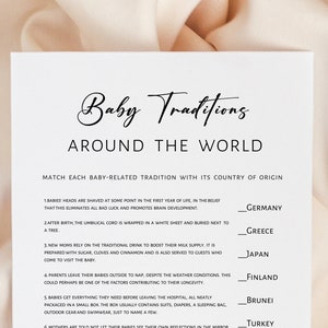 Baby traditions around the world baby shower game, minimalist, boy, girl, gender neutral, game printable, digital download