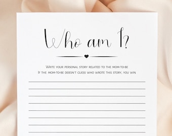 Who Am I Baby Shower Game: Minimalist Printable (Digital Download)