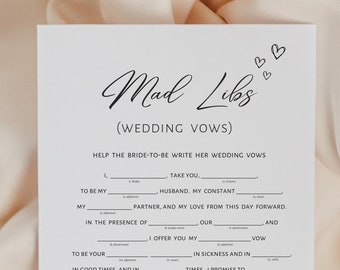 Mad Libs Hochzeit Gelübde Spiel: Minimalistisch Brautparty (Digitaler Download)