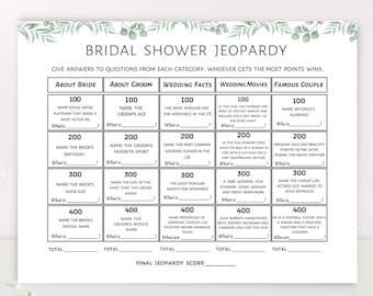 Bridal Shower Jeopardy Game: Greenery Design (PDF Download)