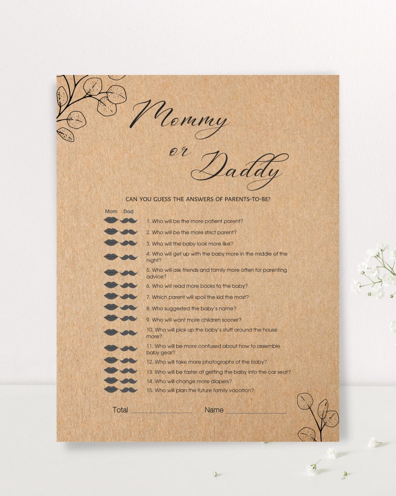 Baby Shower Games Mommy or Daddy Baby Shower Game Printable Etsy