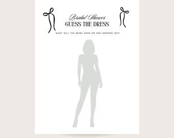 Bridal Shower Game - Guess the dress. Minimalist, Vintage Bow. Printable. Digital download.