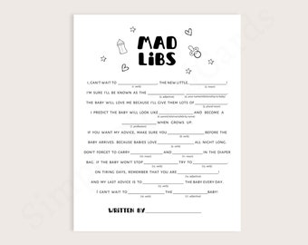 Baby shower game Mad libs, minimalist printable game. Digital download