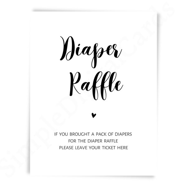 Sign with tickets  diaper raffle, baby shower game, black white, boy, girl, games printable, digital download