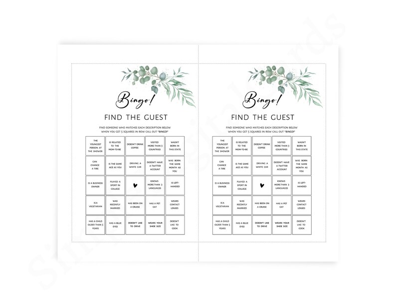 Bingo Find the Guest Baby Shower Game, Greenery, Baby Shower Game Boy