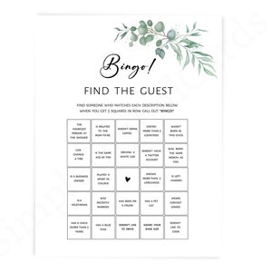Greenery Baby Shower Game: Find the Guest Bingo (Digital Download)
