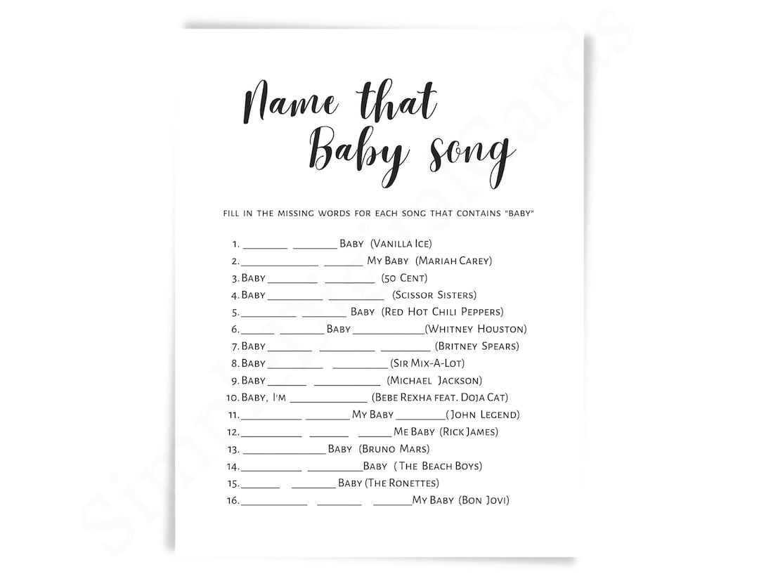 Name That Baby Song Baby Shower Game, Guess the Song, Black White, Boy, Girl, Game Printable