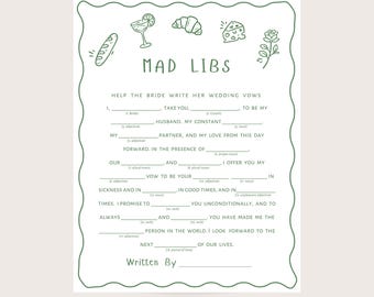 Bridal Shower Game Mad Libs - Fresh off the market. Printable, Digital Download.