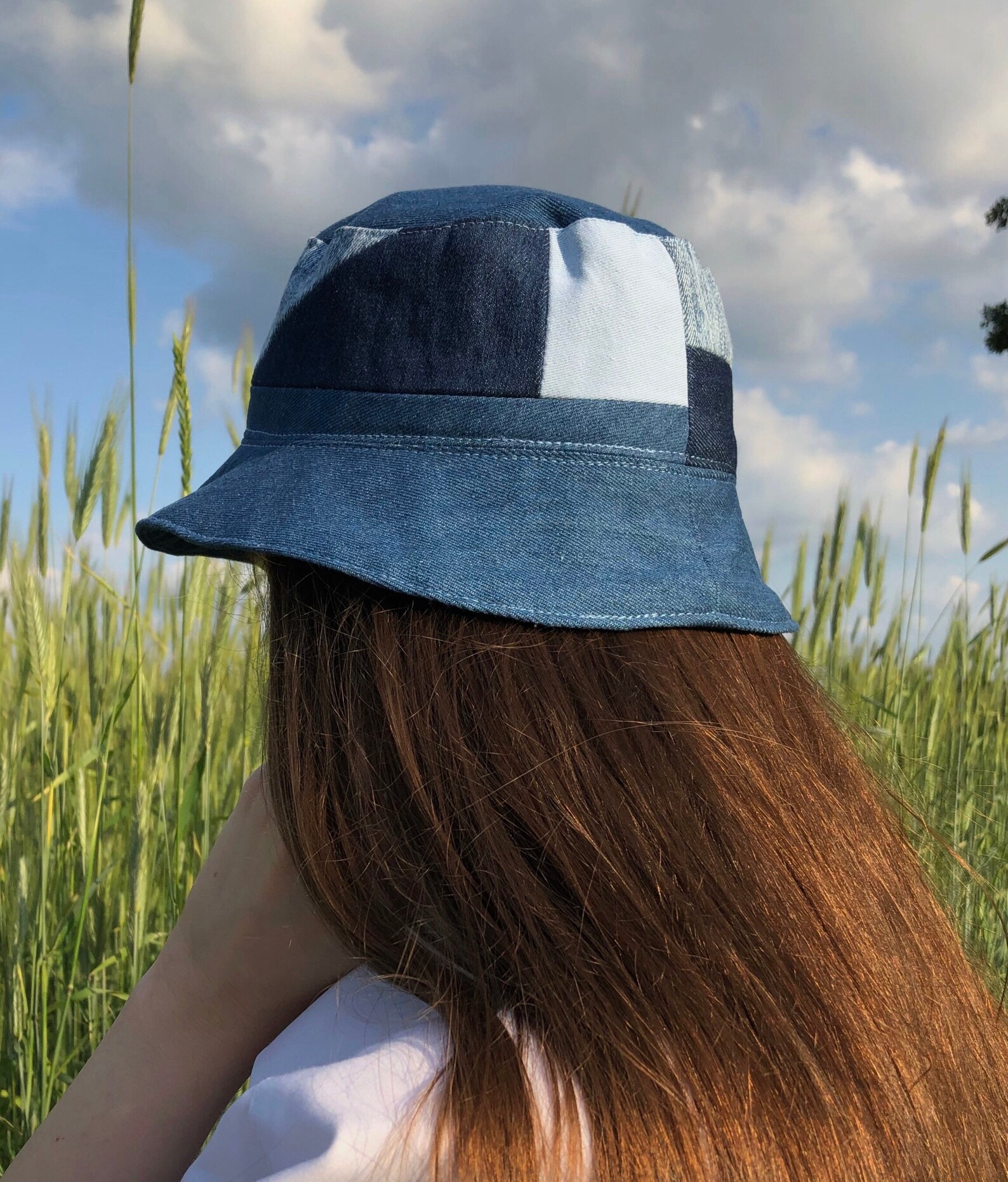 Denim patchwork bucket hat for women Etsy