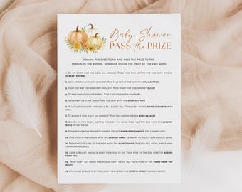 Fall baby shower game pass the prize, little pumpkin game, editable template Canva. Instant download