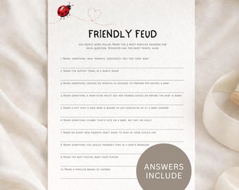 Summer Baby shower game - Friendly Feud. Editable Canva Template. Digital download