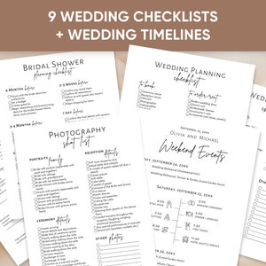 Lista de verificación de bodas minimalista, cronograma de bodas, eventos de fin de semana, lista de verificación de planificación de bodas, lista de tomas fotográficas, descarga digital