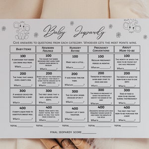 Elephant Baby Shower Jeopardy Game (Digital Download)