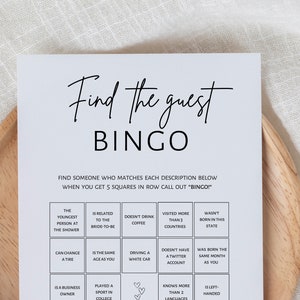 Find the guest bingo, bridal shower games, find the guest game, printable, instant download