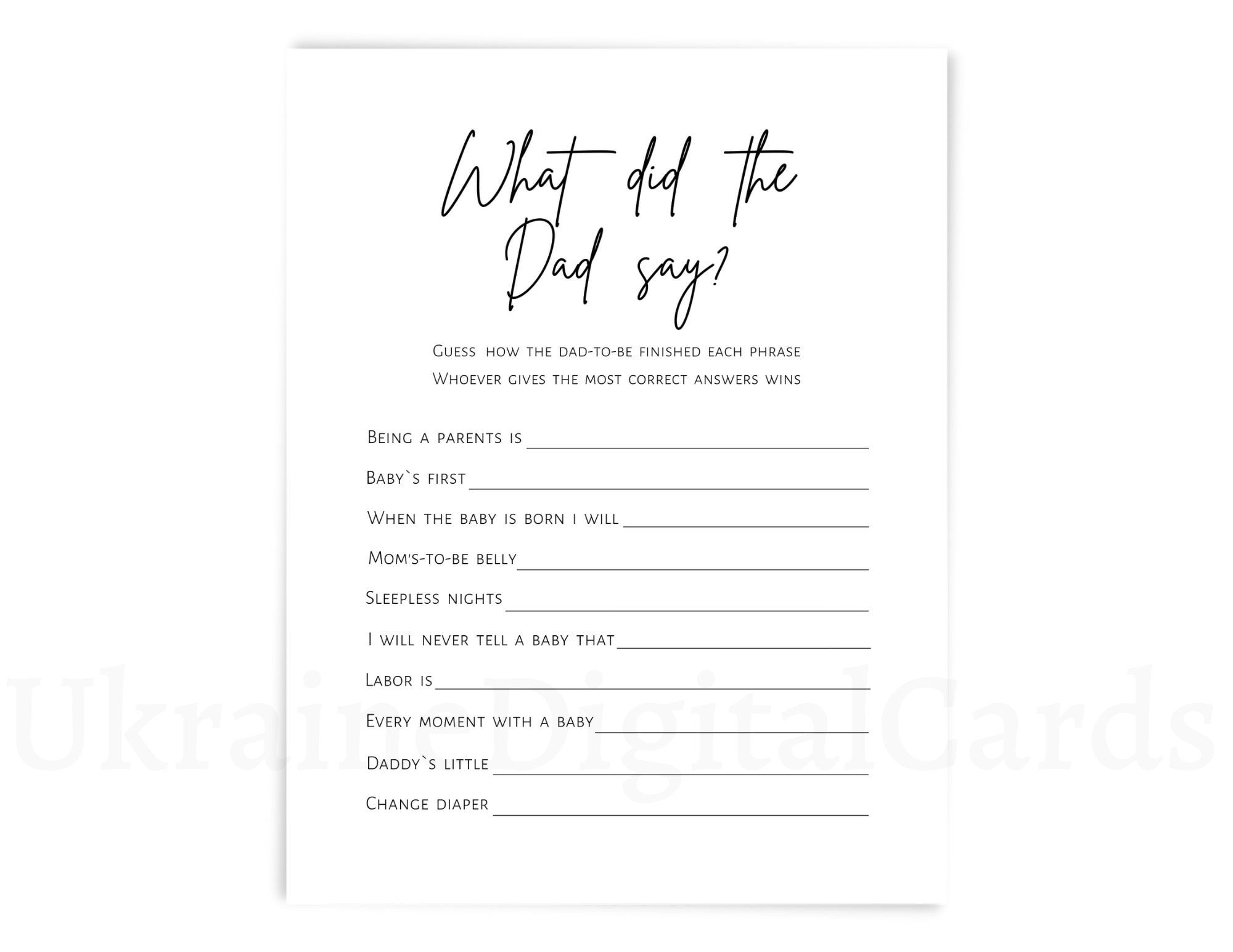 What Did the Dad Say, Baby Shower Games, Who Can Finish Daddy Phrase ...