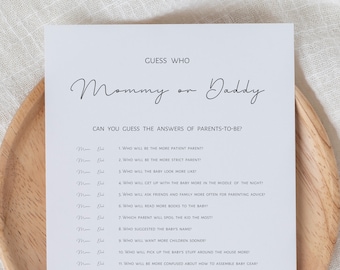 Mommy or Daddy Baby Shower Game: Minimalist Printable (Digital Download)