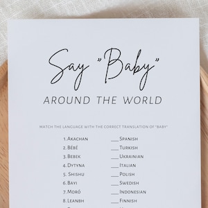 Baby rund um die Welt, Baby-Party-Spiele, sagen wir Baby rund um die Welt, Sprachspiel, minimalistisches druckbares Spiel, digitaler Download