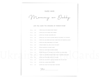 Mommy or Daddy Baby Shower Game: Minimalist Printable (Digital Download)