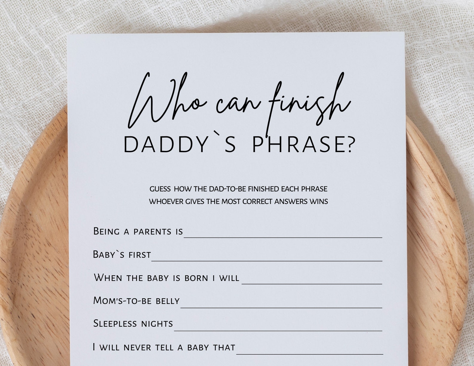 Who Can Finish Daddy's Phrase, Baby Shower Games, Couple Baby Shower ...