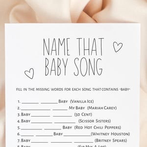 Name that baby song baby shower game printable, simple, modern, minimalist game. Digital download