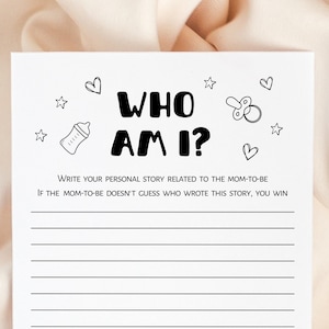 Wie ben ik baby shower spel minimalistisch, raad verhaalspel, jongen, meisje, genderneutraal, digitale download
