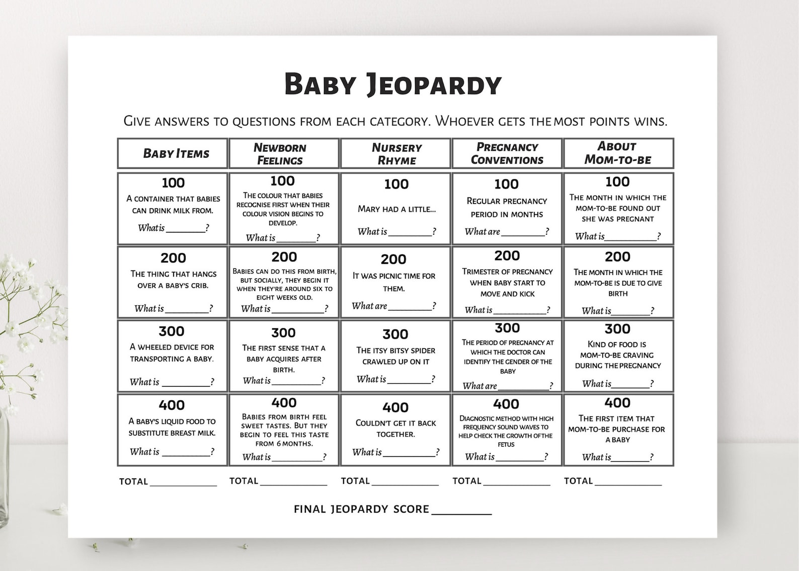 Baby Jeopardy Game, Baby Shower Games, Baby Quiz Game, Baby Shower Game ...