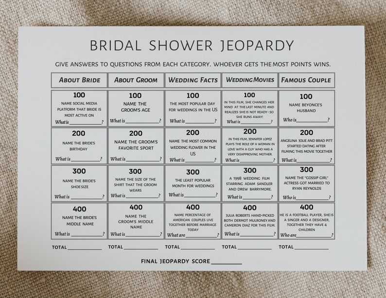 bridal shower games