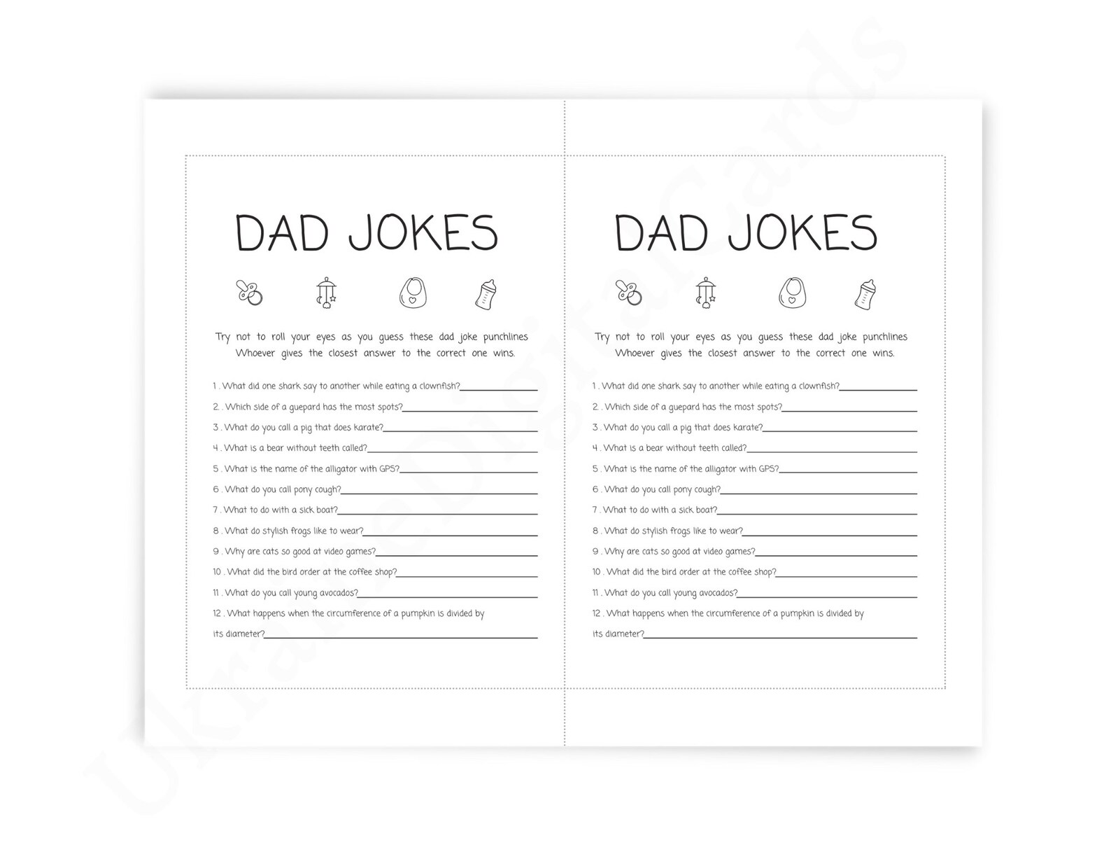 Dad Jokes Baby Shower Games Minimalist Printable Game Baby Etsy