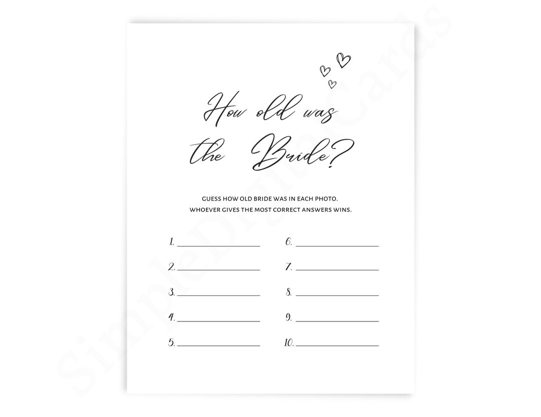 How Old Was the Bride Bridal Shower Game, Guess Age Photo Game, Black White, Game Printable