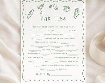 Fresh off the market - Bridal Shower Game Mad Libs. Editable in Canva.