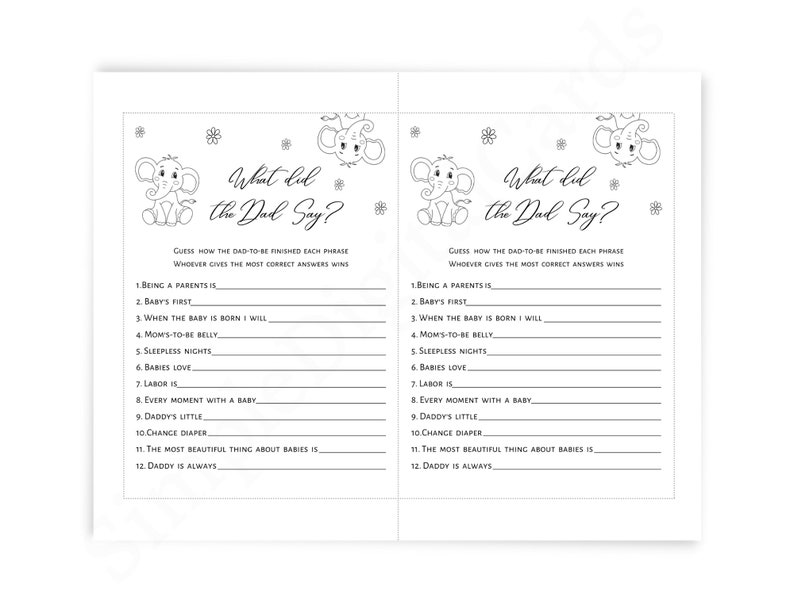 What Did The Dad Say Baby Shower Game Elephant Co Ed Baby Shower what-did-the-dad-say-baby-shower-game-elephant-co-ed-baby-shower