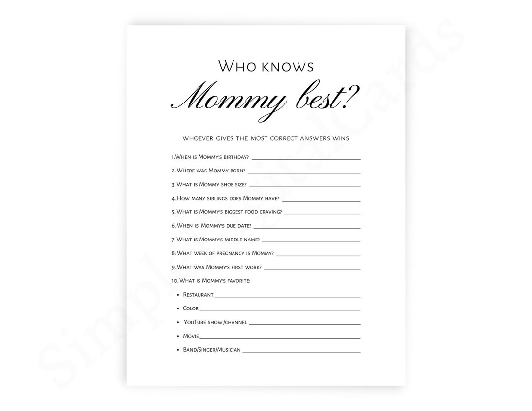 Who Knows Mommy Best Baby Shower Game Minimalist Boy Girl Etsy