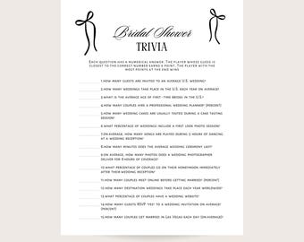 Bridal Shower Game - Trivia. Minimalist, Vintage style with Bow. Printable. Digital download