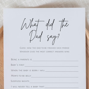 What did the dad say, baby shower game, who can finish daddy&#39;s phrase, minimalist printable games, digital download