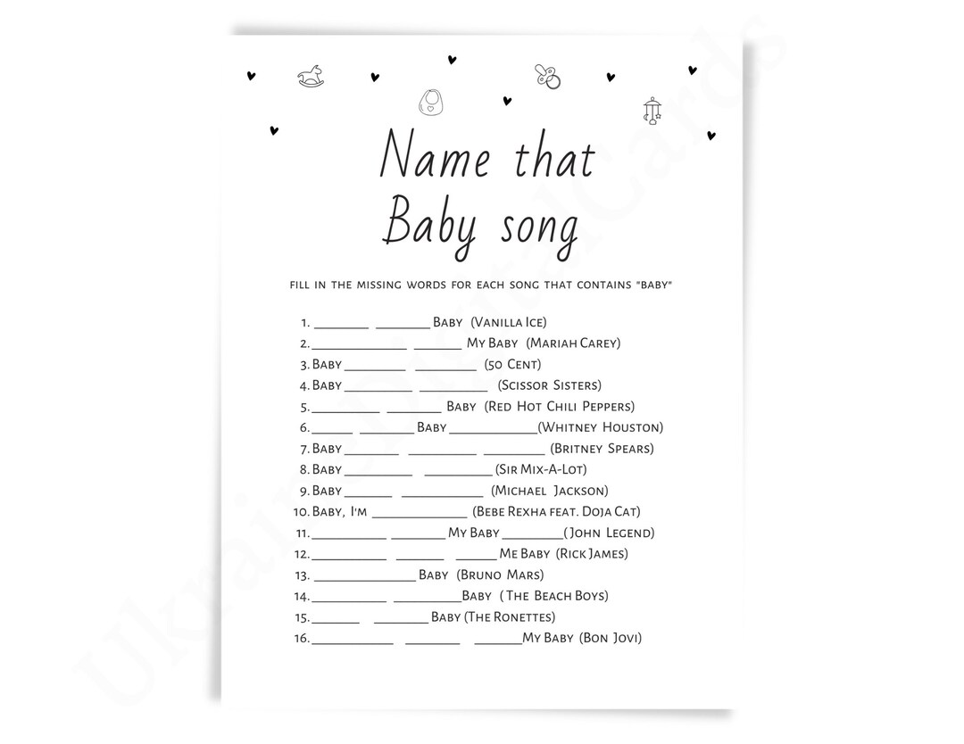 Name That Baby Song Baby Shower Game, Guess Song Game, Boy, Girl