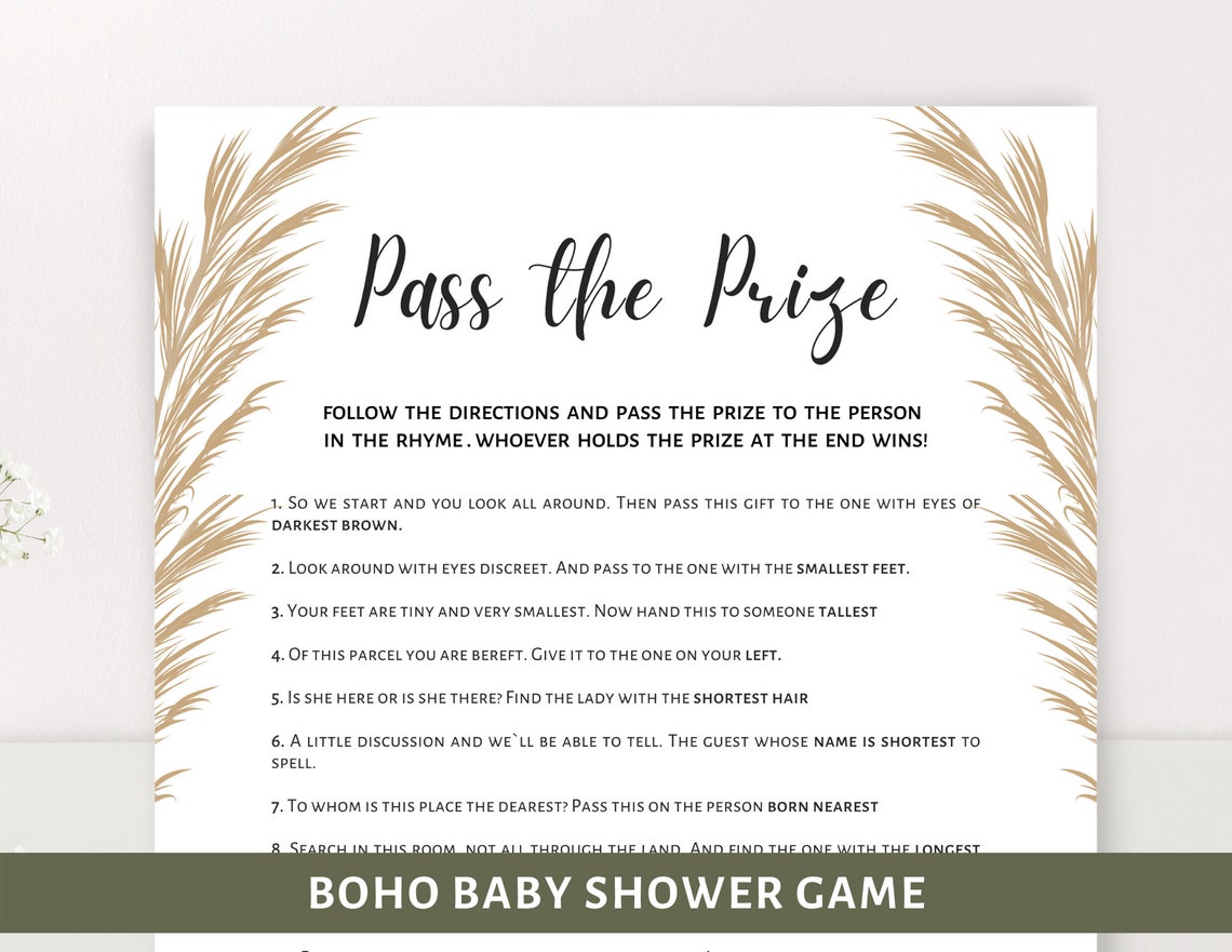 Game Pass the Prize, Baby Shower Games, Pass the Gift Poem, Boho Baby Shower, Digital Download