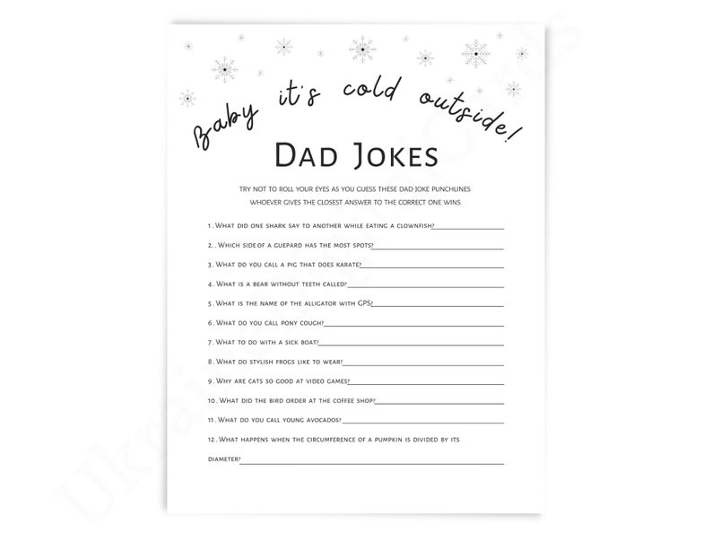 Game Dad Jokes Baby Shower Game Winter Baby Shower Etsy
