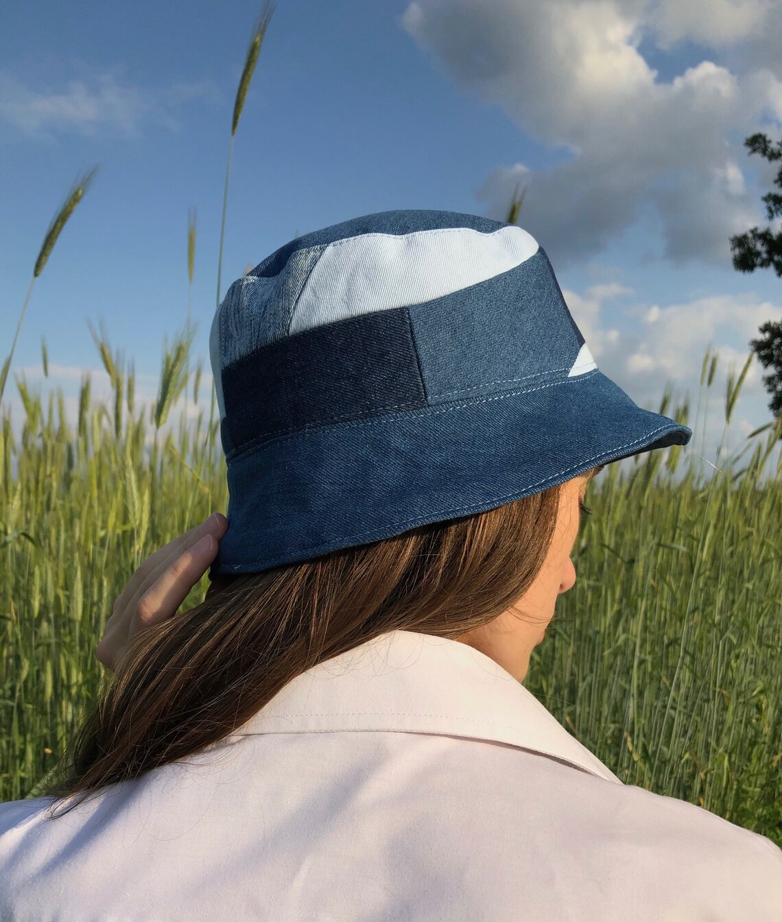 Denim patchwork bucket hat for women Etsy