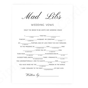 Mad Libs, Brautparty Spiel minimalist, Hochzeit Gelübde, digitaler Download