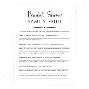 Bridal shower family feud with fast money round, bridal shower game minimalist, digital download