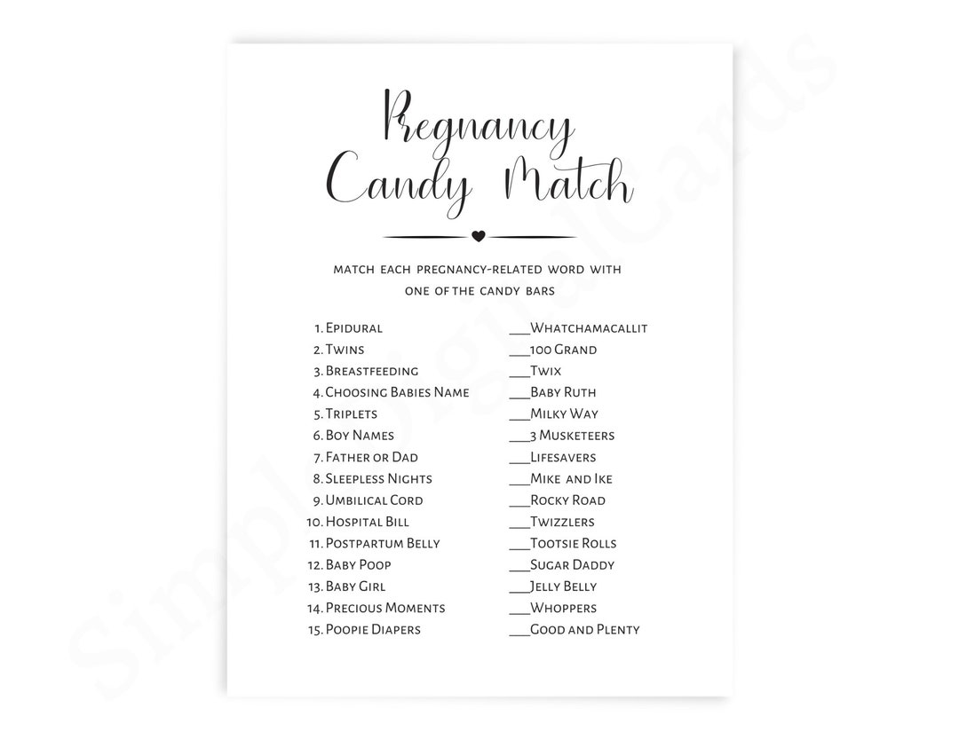 Pregnancy Candy Match, Baby Shower Game Minimalist, Guess Candy Bar ...