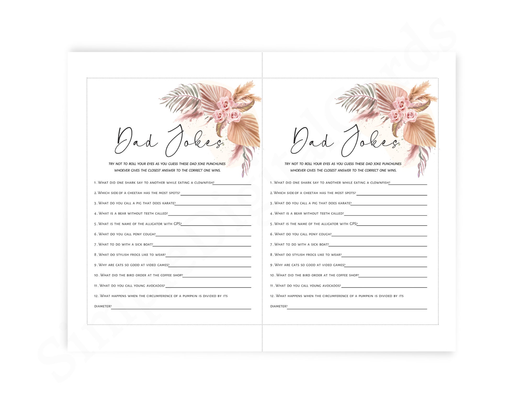 Dad Jokes Baby Shower Game Boho, Pampas Grass, Floral Baby Shower, Boy