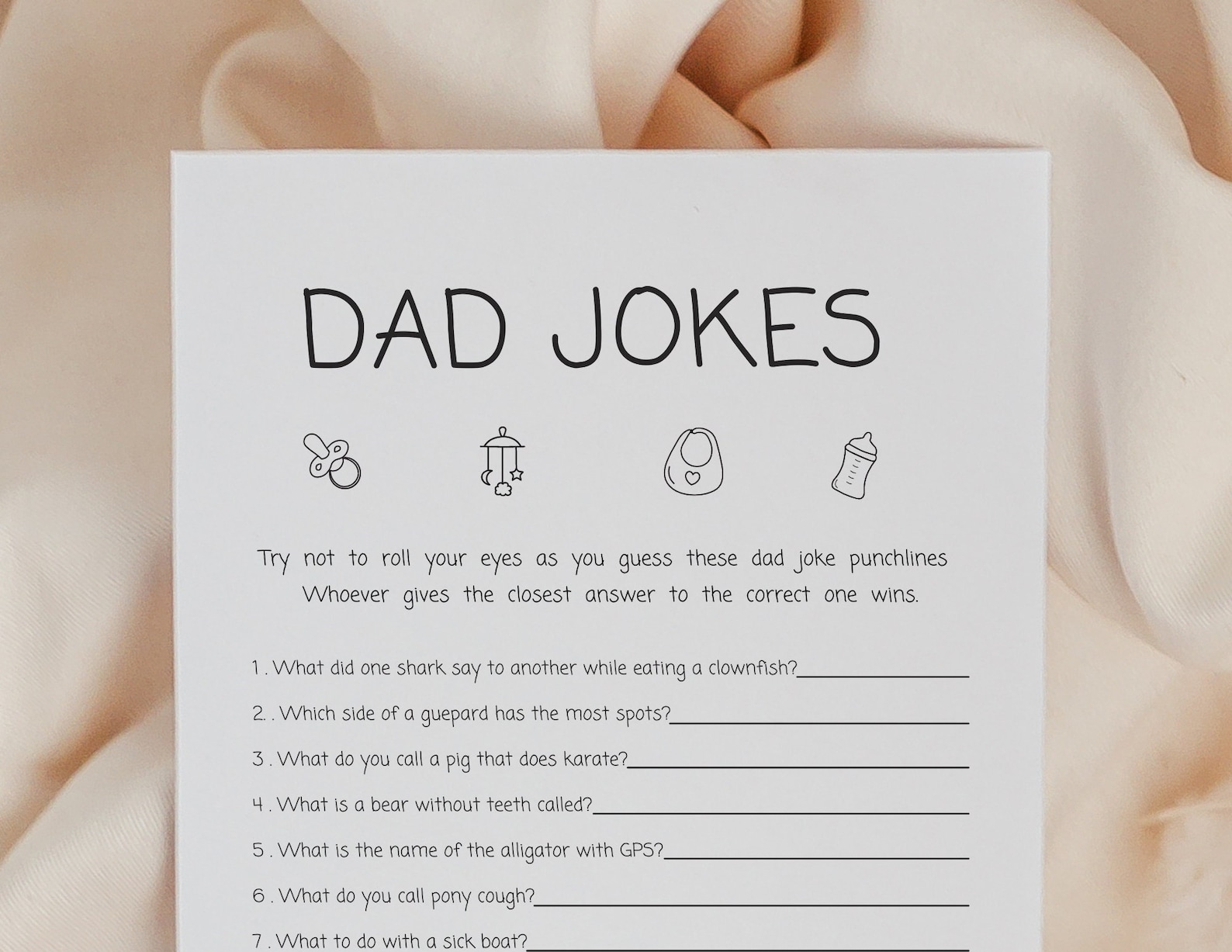 Dad Jokes, Baby Shower Game, Printable Minimalist Game Baby Shower